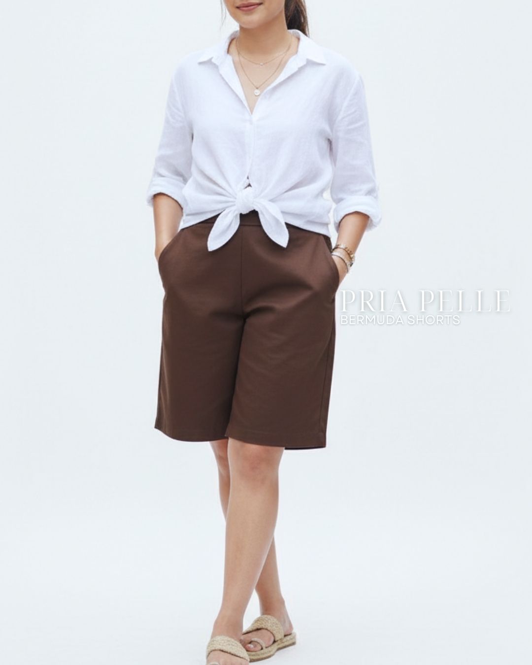 Pria Pelle Bermuda Shorts | Back garter - Cotton Twill Chocolate Brown