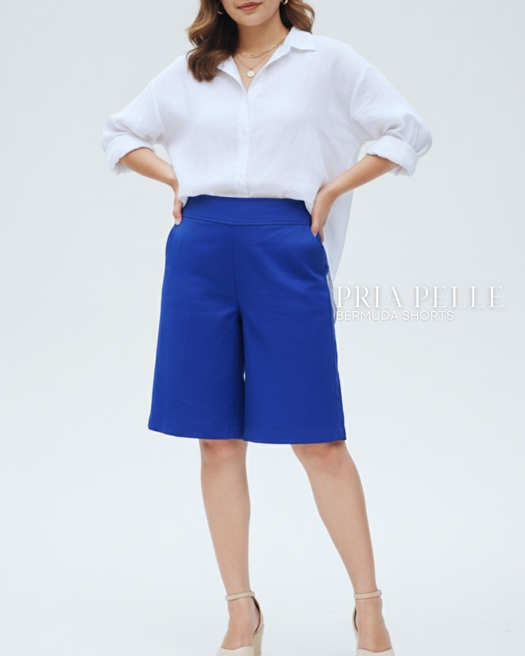 Pria Pelle Bermuda Shorts | Back garter - Cotton Blend Royal Blue