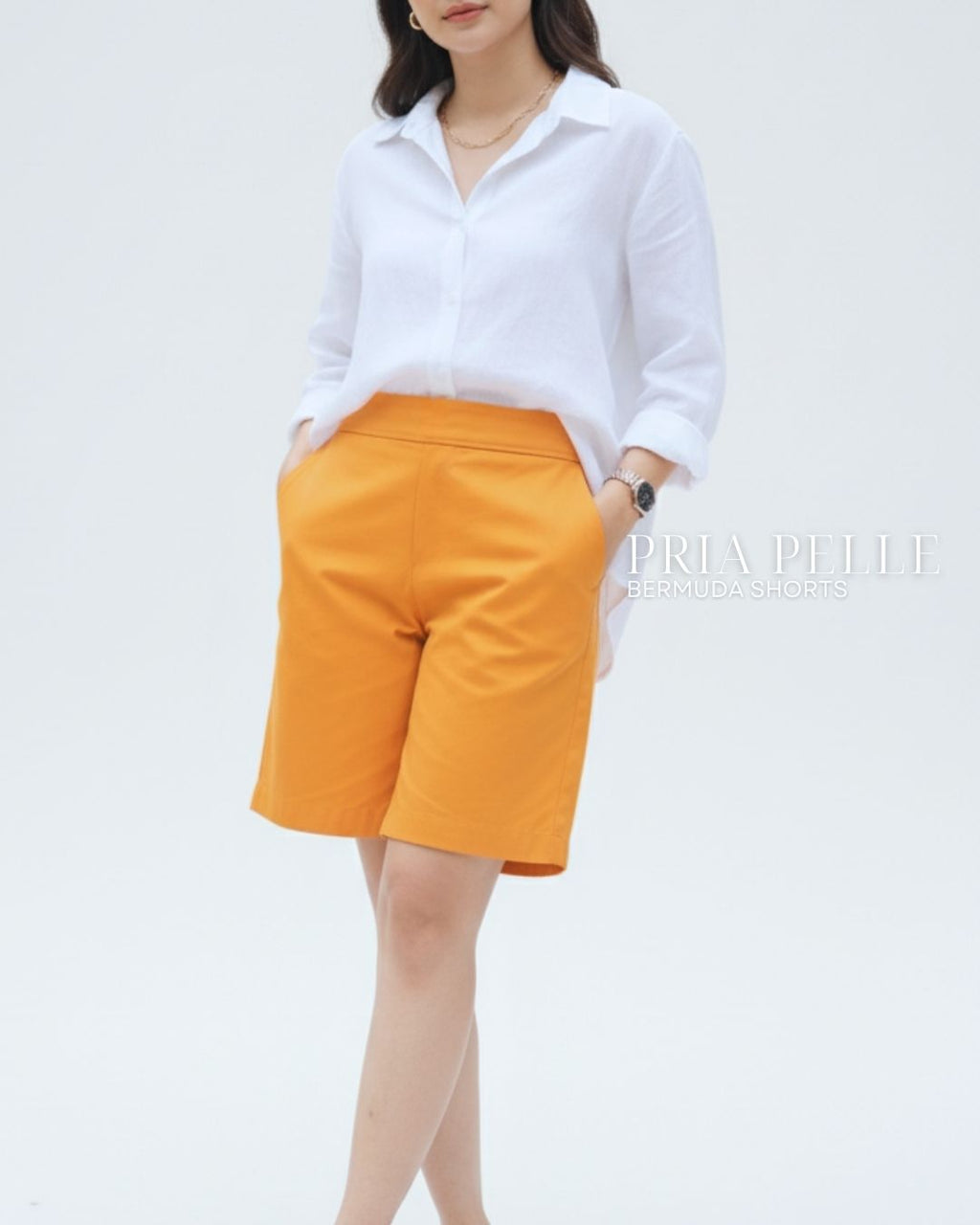 Pria Pelle Bermuda Shorts | Back garter - Cotton Twill Light Orange