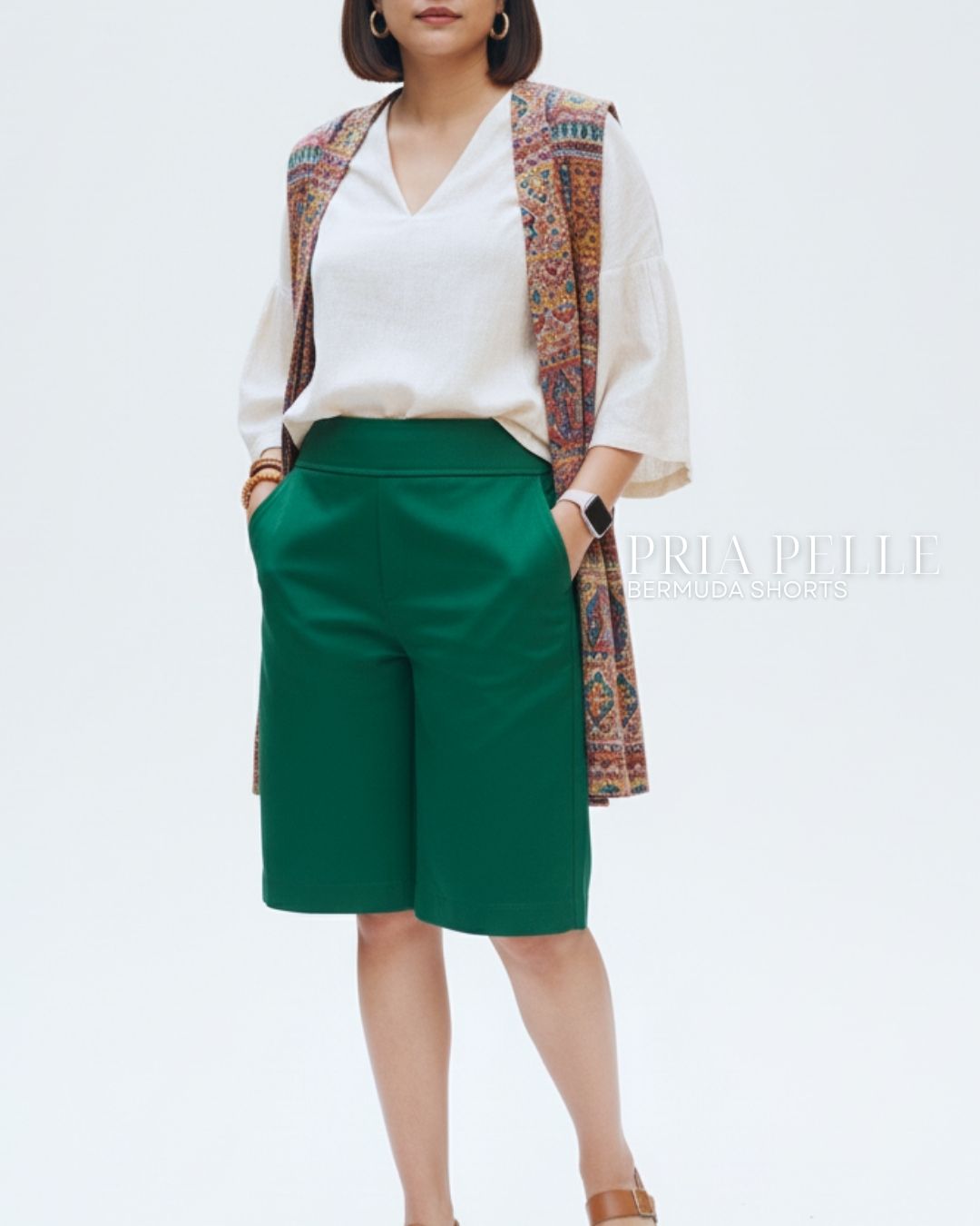 Pria Pelle Bermuda Shorts | Back garter - Cotton Twill Dark Green