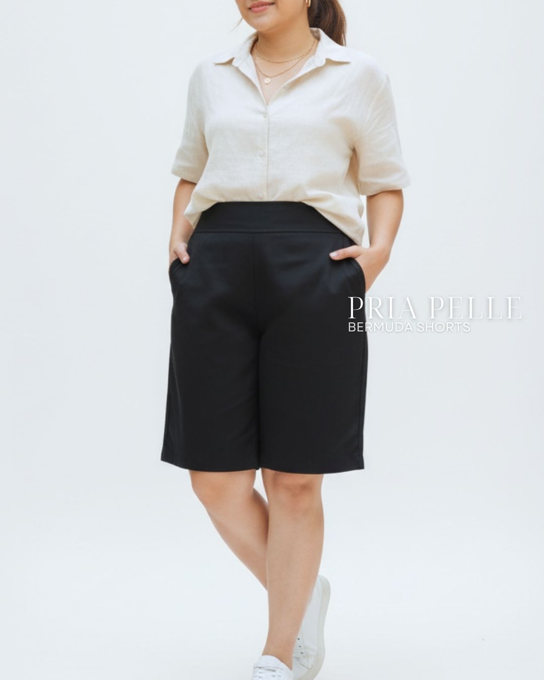 Pria Pelle Bermuda Shorts | Back garter - Cotton Twill Black