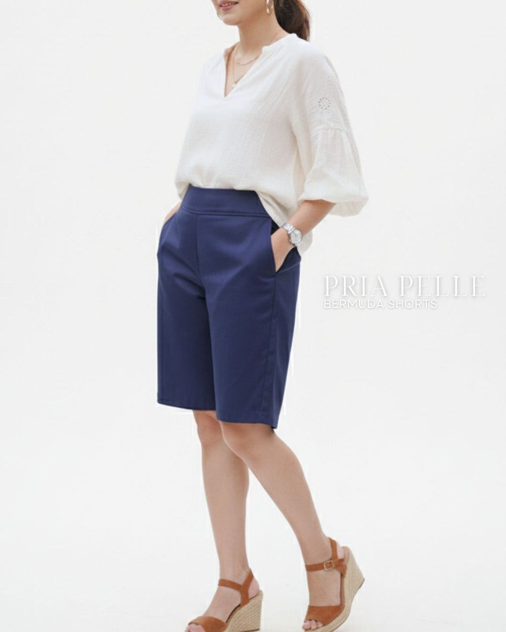 Pria Pelle Bermuda Shorts | Back garter - Cotton Blend Blue Violet