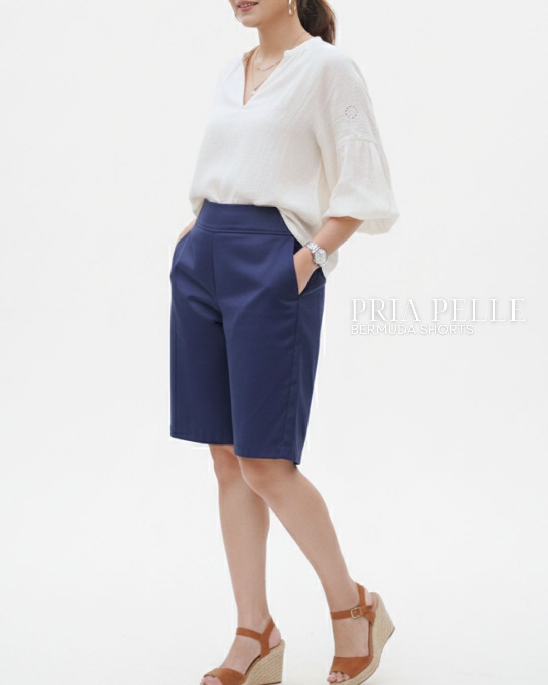 Pria Pelle Bermuda Shorts | Back garter - Cotton Blend Blue Violet