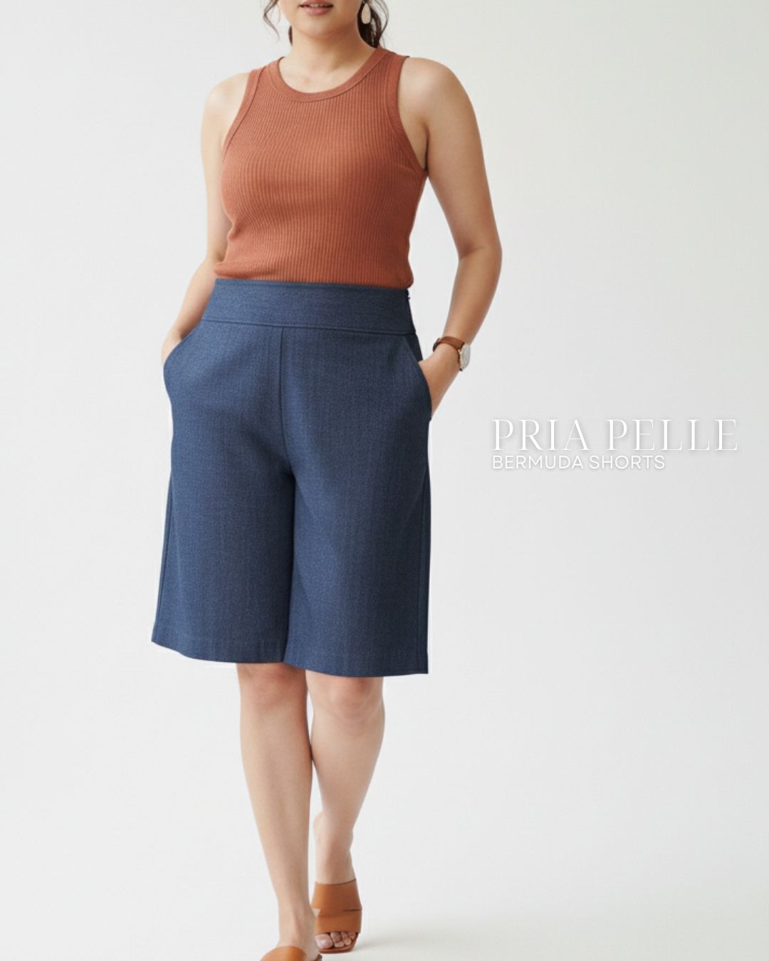 Pria Pelle Bermuda Shorts | Back garter - Denim Steel