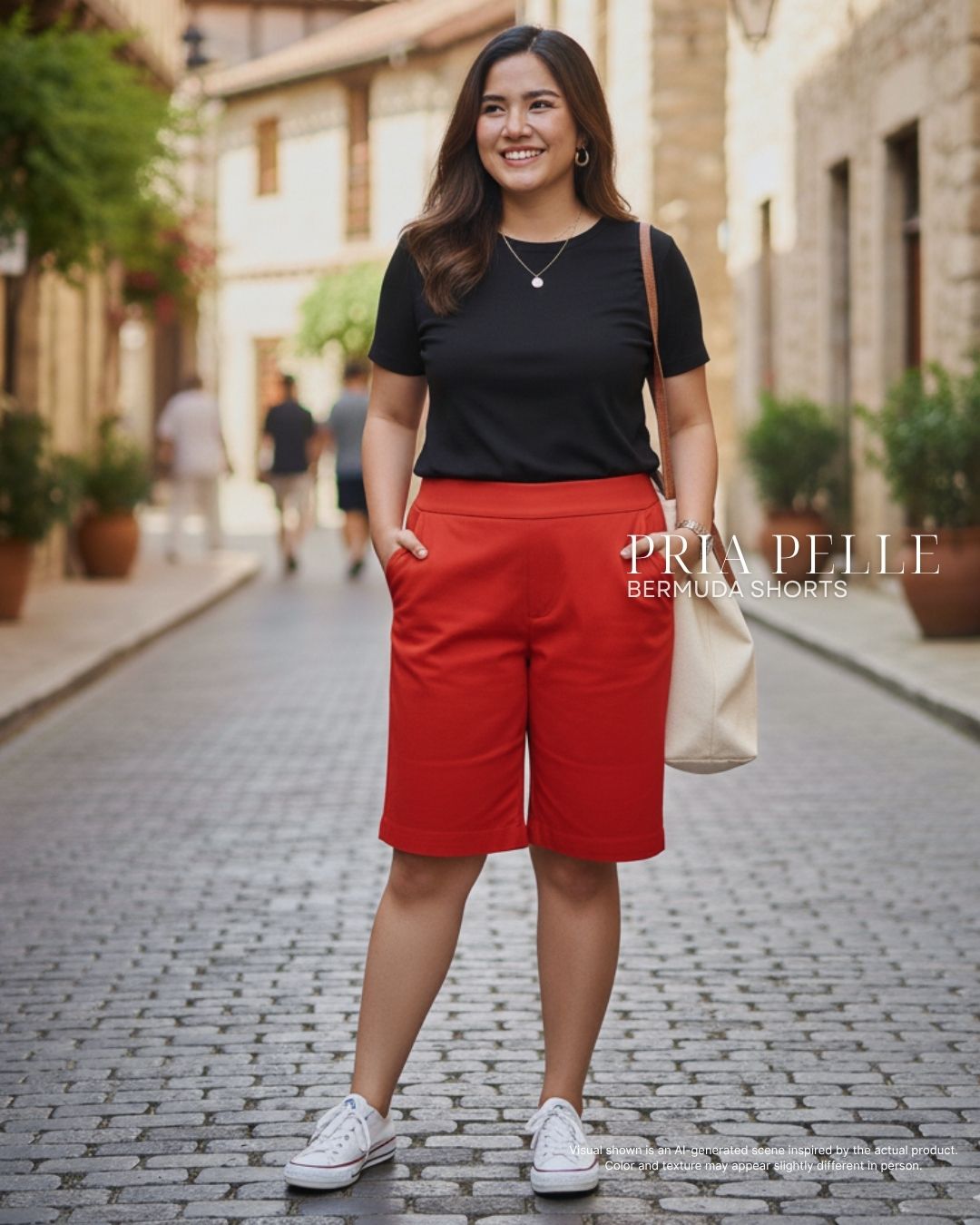 Pria Pelle Bermuda Shorts | Back garter - Cotton Twill Red Orange