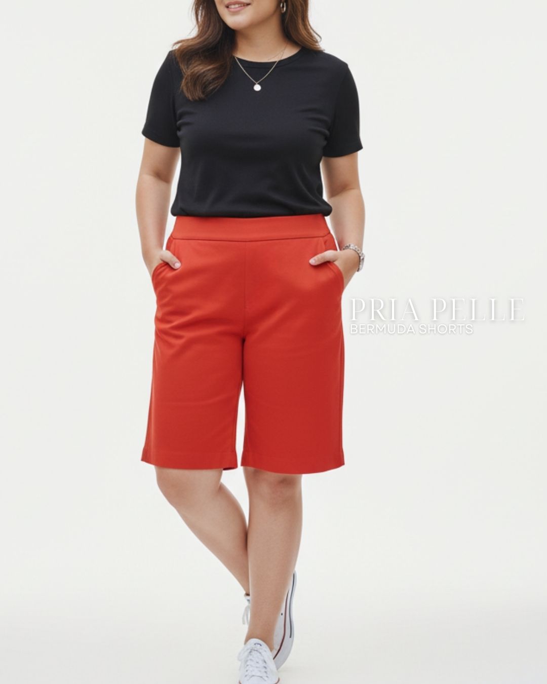 Pria Pelle Bermuda Shorts | Back garter - Cotton Twill Red Orange