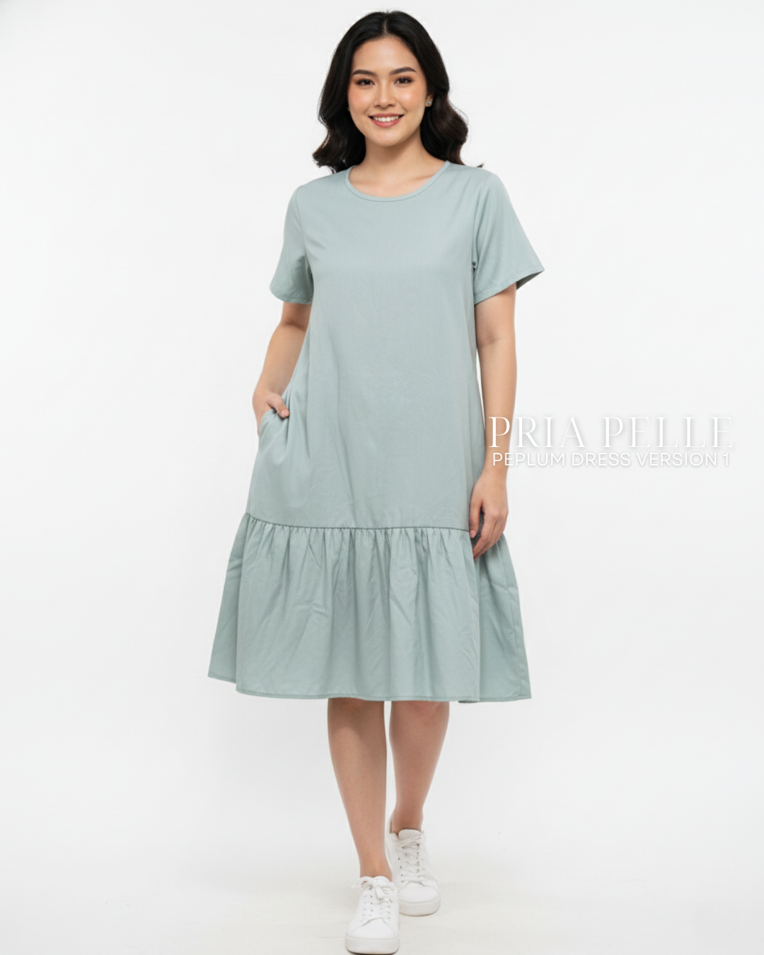 Pria Pelle Peplum Dress Version 1 | Twill Blend Light Sage - Non Stretch