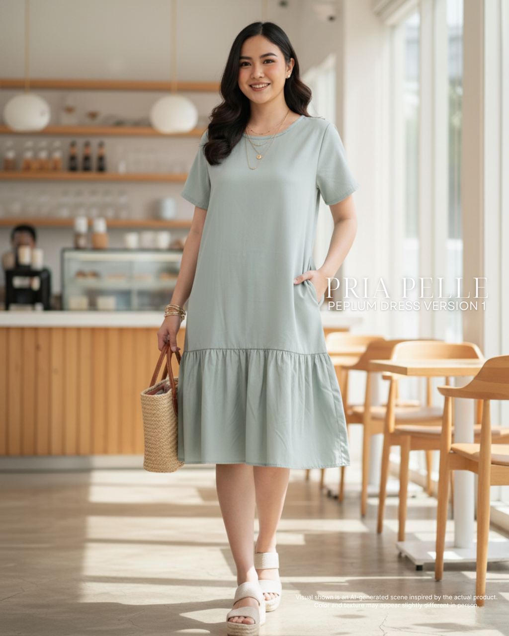 Pria Pelle Peplum Dress Version 1 | Twill Blend Light Sage - Non Stretch