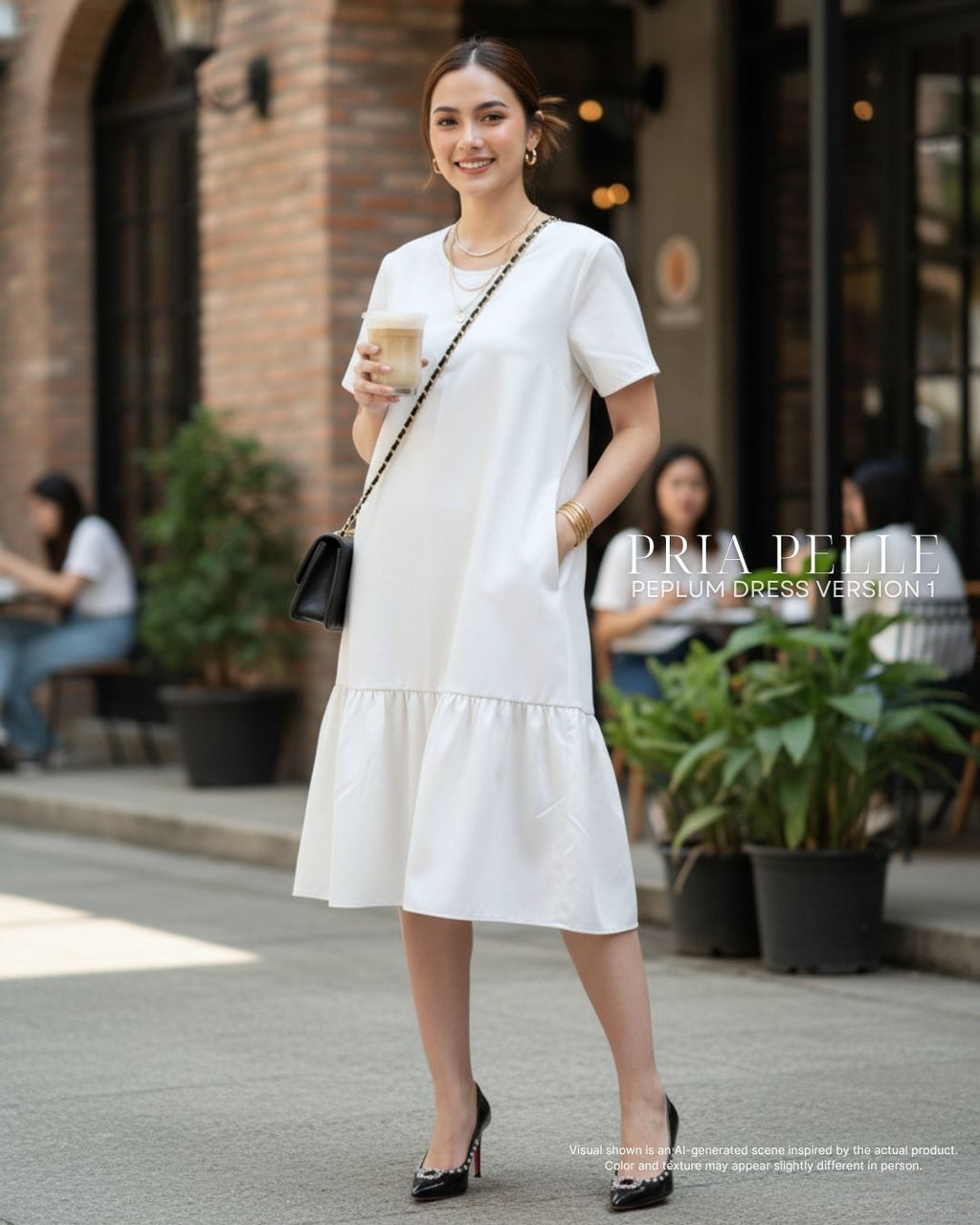 Pria Pelle Peplum Dress Version 1 | Cotton Blend Off White - Non Stretch