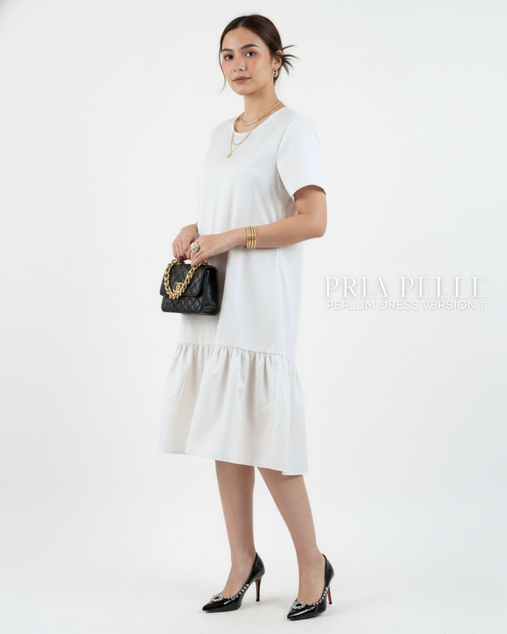 Pria Pelle Peplum Dress Version 1 | Cotton Blend Off White - Non Stretch