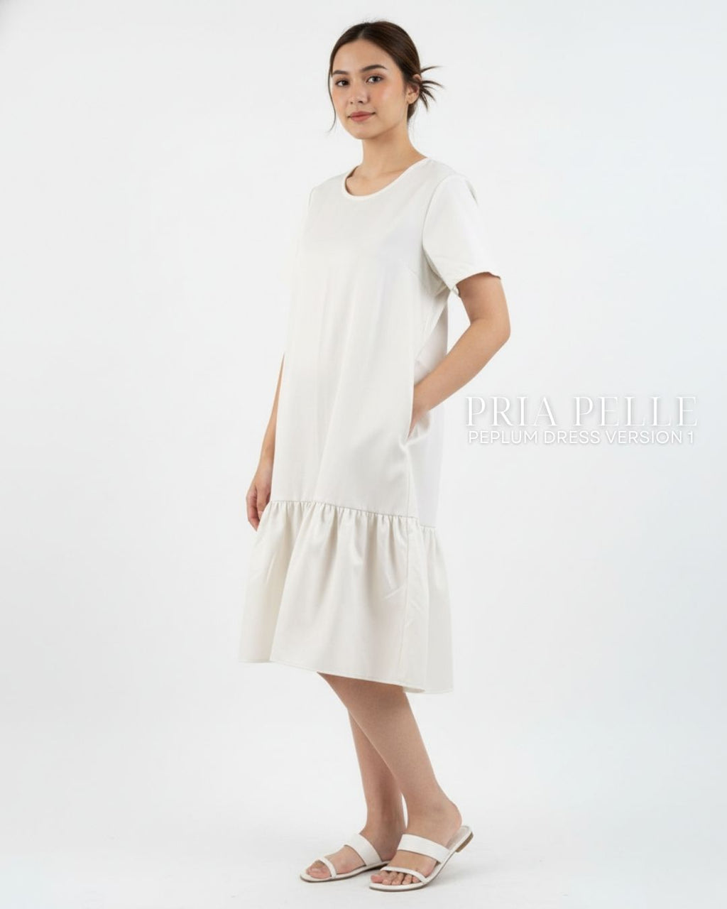 Pria Pelle Peplum Dress Version 1 | Cotton Blend Off White - Non Stretch