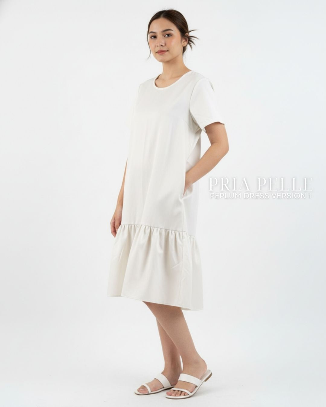 Pria Pelle Peplum Dress Version 1 | Cotton Blend Off White - Non Stretch