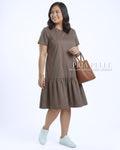 Pria Pelle Peplum Dress Version 1 | Cotton Blend Cedar Brown - Non Stretch