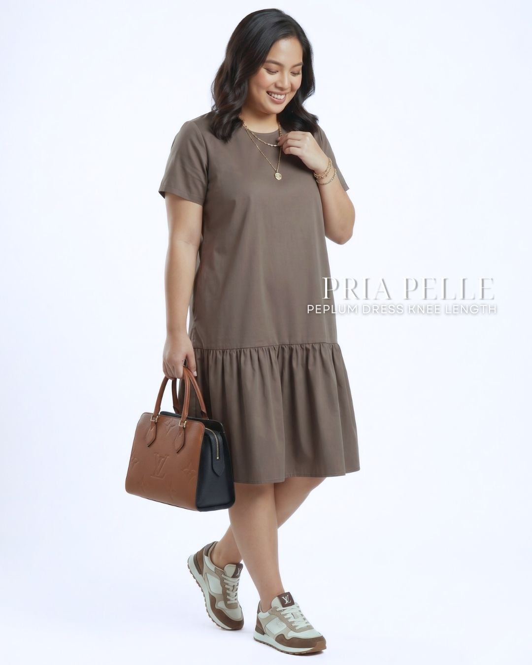 Pria Pelle Peplum Dress Version 1 | Cotton Blend Cedar Brown - Non Stretch