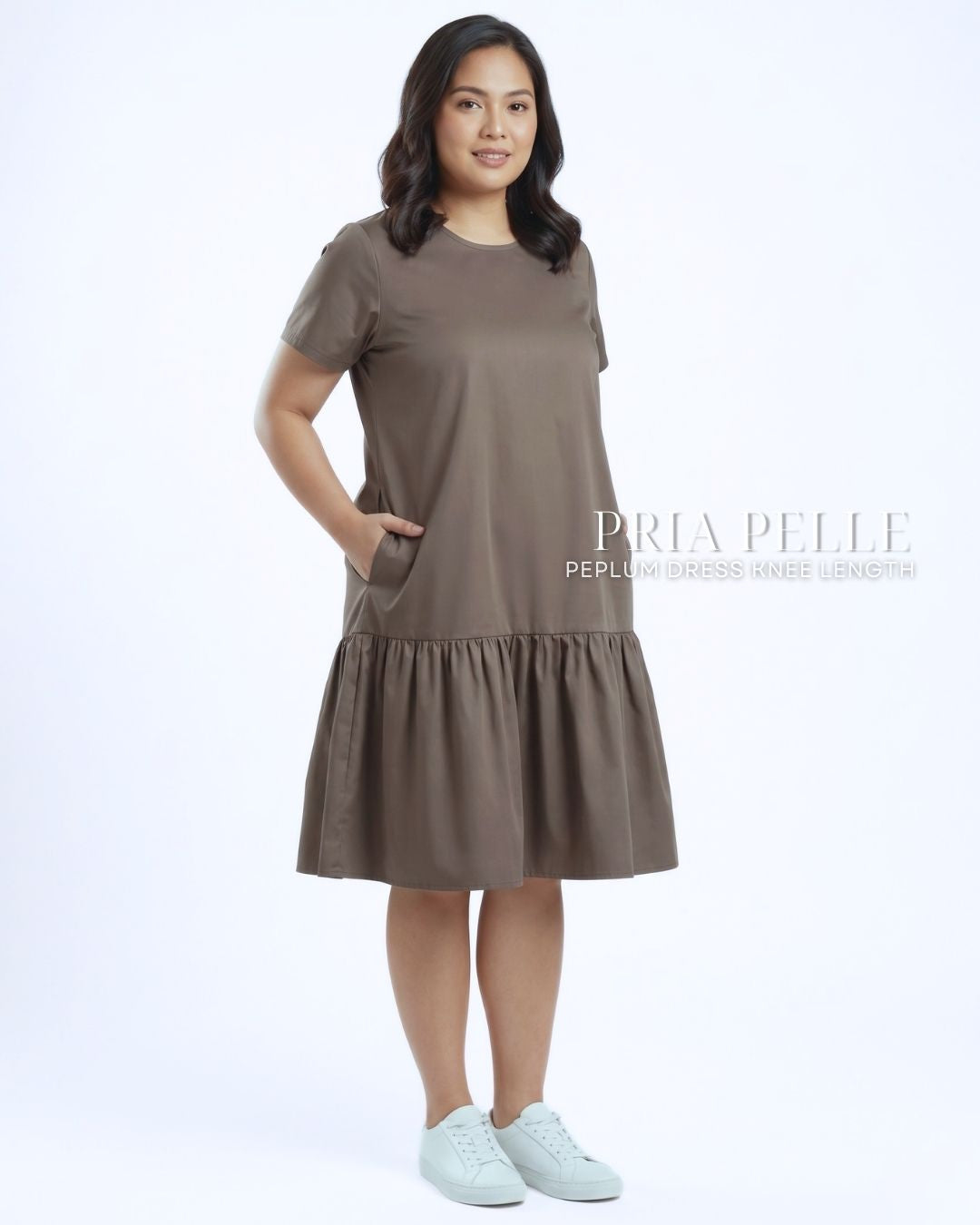 Pria Pelle Peplum Dress Version 1 | Cotton Blend Cedar Brown - Non Stretch