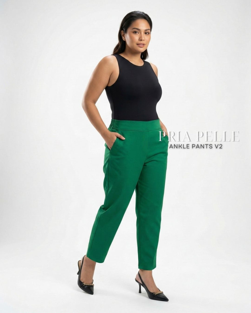 Pria Pelle Ankle Pants Version 2 | Back Garter - Cotton Twill Shamrock Green | Non Stretch