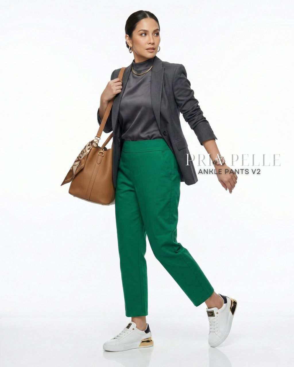 Pria Pelle Ankle Pants Version 2 | Back Garter - Cotton Twill Shamrock Green | Non Stretch