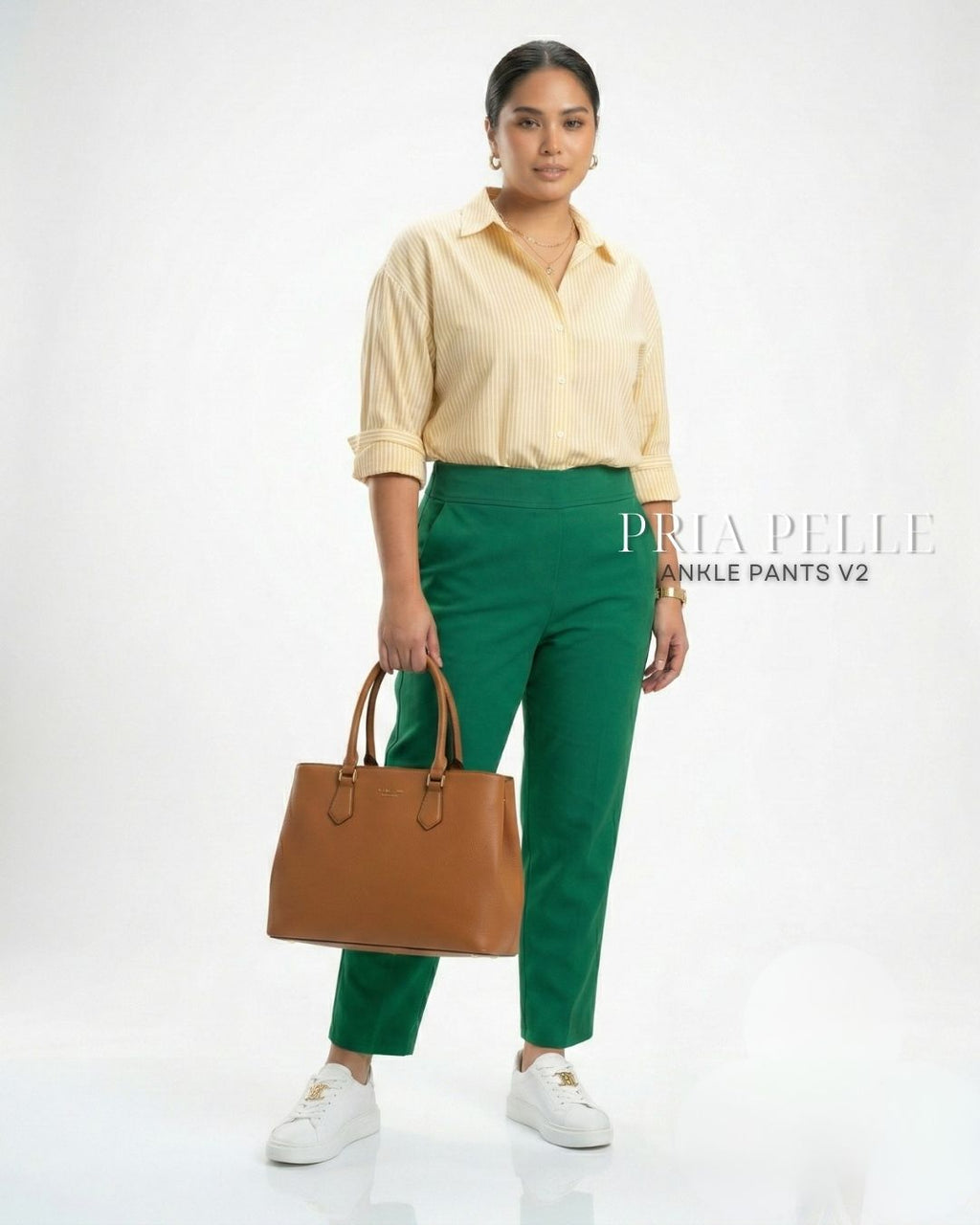 Pria Pelle Ankle Pants Version 2 | Back Garter - Cotton Twill Shamrock Green | Non Stretch