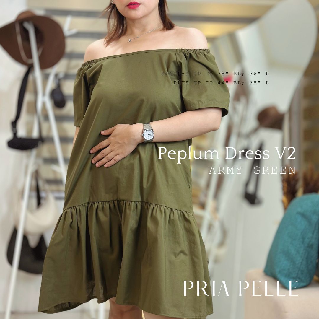 Pria Pelle Peplum Dress V2 - Linen Blend Army Green - Non Stretch -