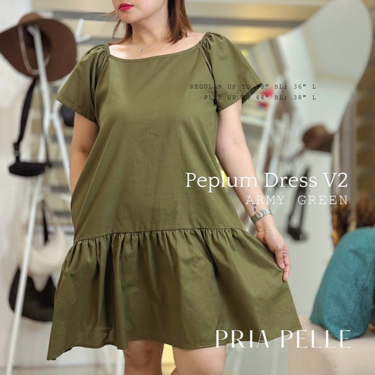 Pria Pelle Peplum Dress V2 - Linen Blend Army Green - Non Stretch -