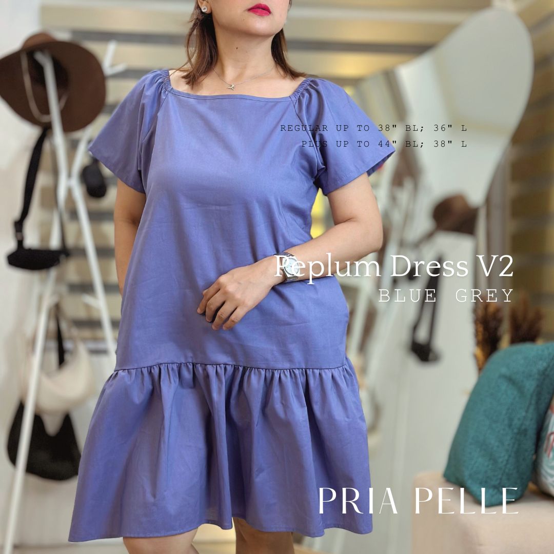 Pria Pelle Peplum Dress V2 - Linen Blend Blue Grey - Non Stretch -