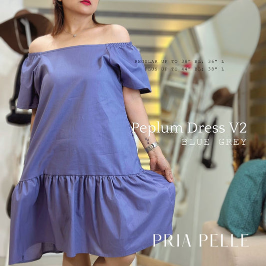 Pria Pelle Peplum Dress V2 - Linen Blend Blue Grey - Non Stretch -