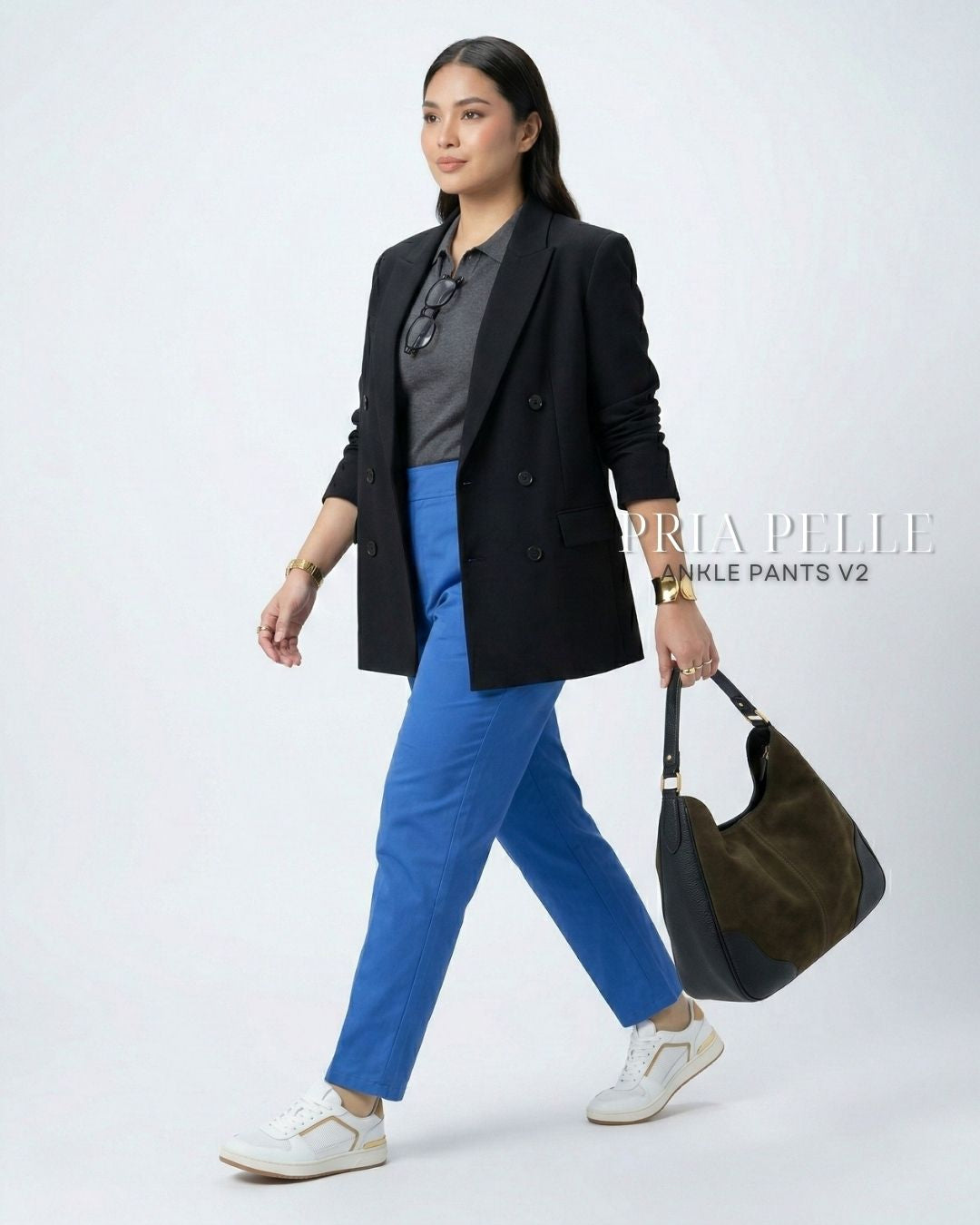 Pria Pelle Ankle Pants Version 2 | Back Garter - Cotton Blend Dodger Blue with Stretch