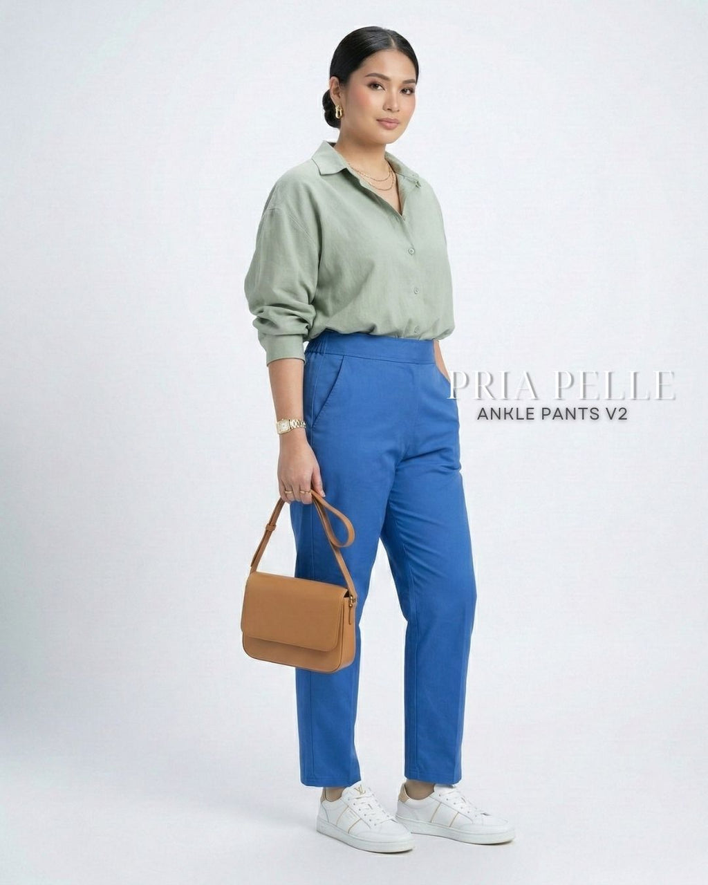 Pria Pelle Ankle Pants Version 2 | Back Garter - Cotton Blend Dodger Blue with Stretch
