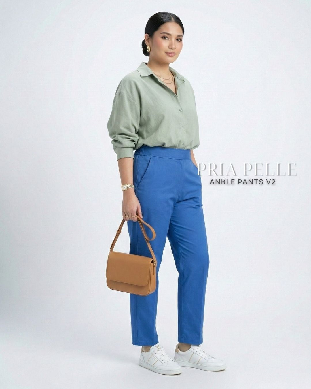 Pria Pelle Ankle Pants Version 2 | Back Garter - Cotton Blend Dodger Blue with Stretch