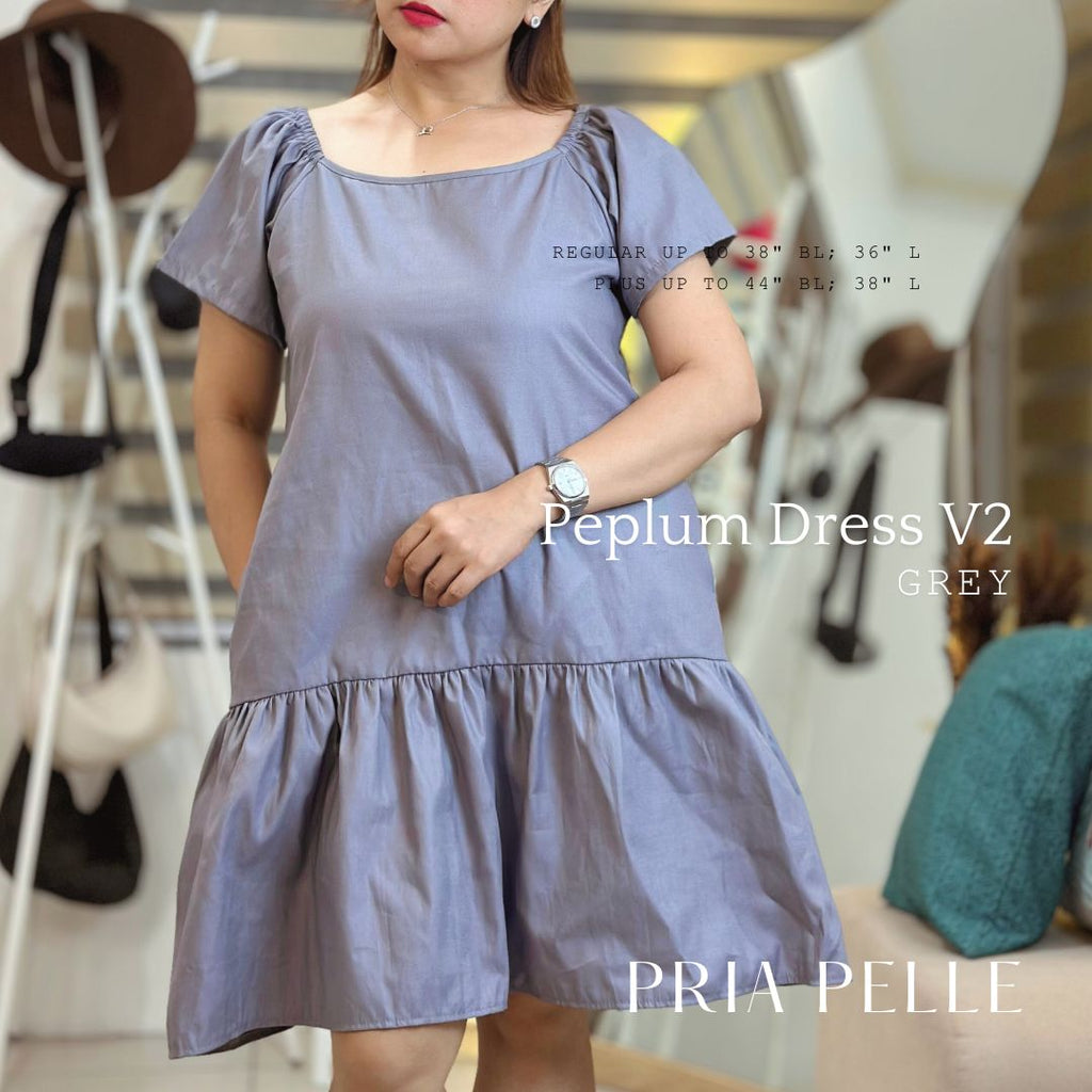 Pria Pelle Peplum Dress V2 - Linen Blend Grey - Non Stretch -