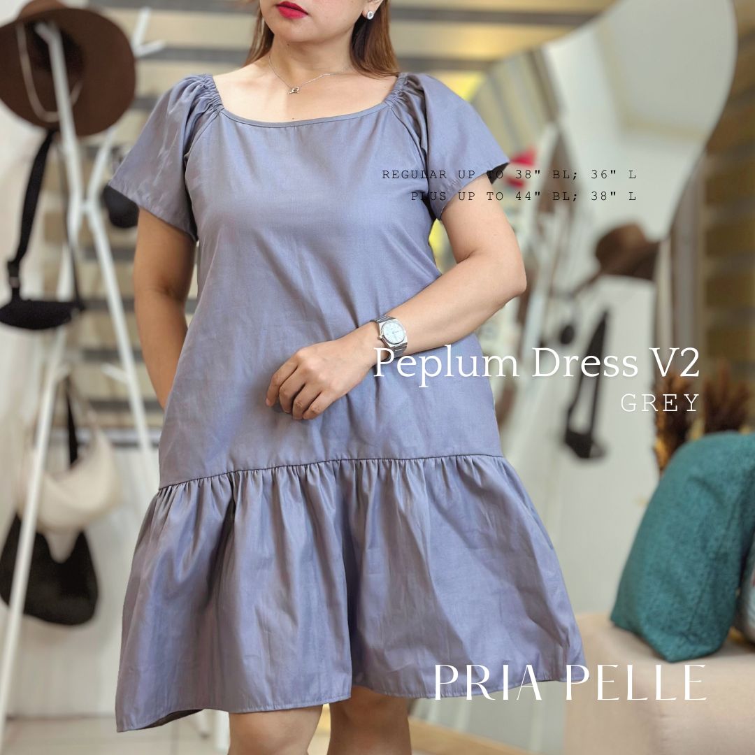 Pria Pelle Peplum Dress V2 - Linen Blend Grey - Non Stretch -