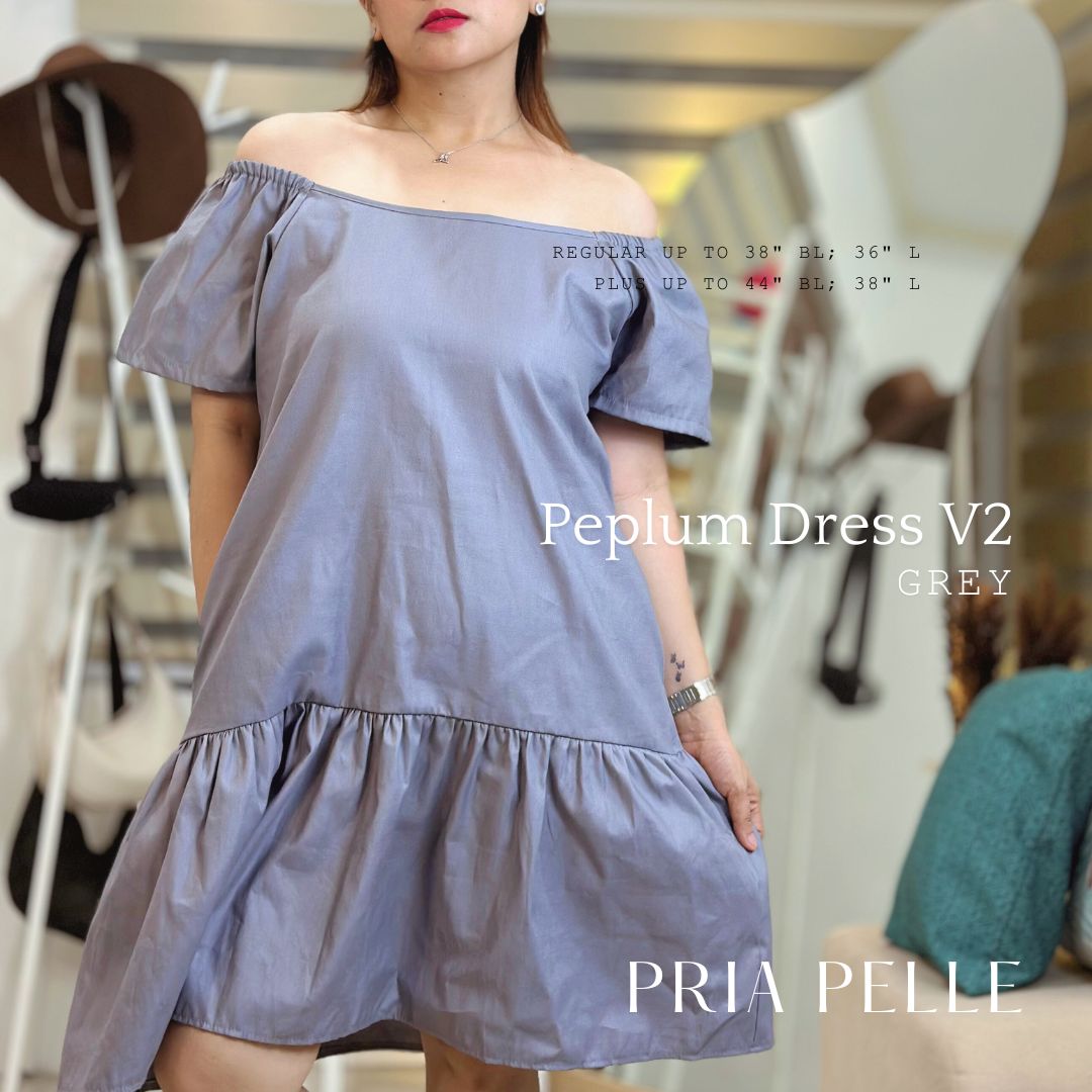 Pria Pelle Peplum Dress V2 - Linen Blend Grey - Non Stretch -