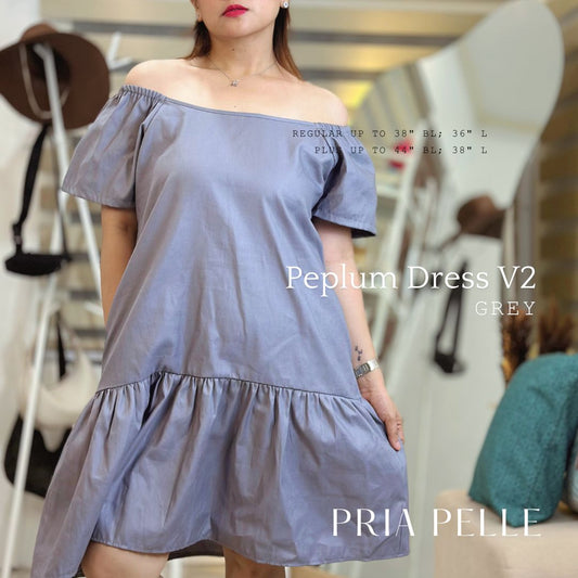 Pria Pelle Peplum Dress V2 - Linen Blend Grey - Non Stretch -
