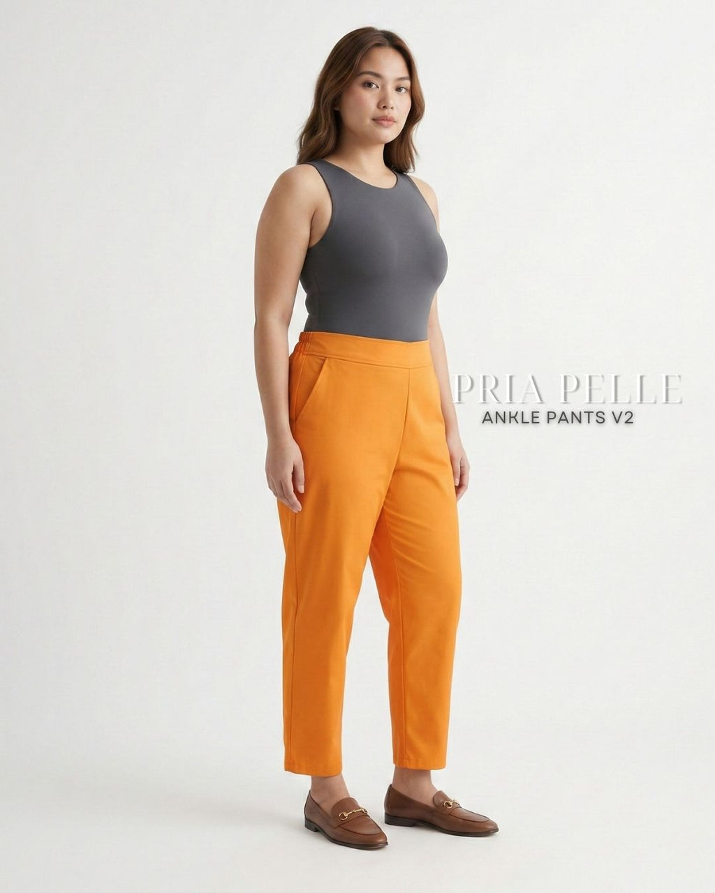 Pria Pelle Ankle Pants Version 2 | Back Garter - Cotton Twill Light Orange | Non Stretch