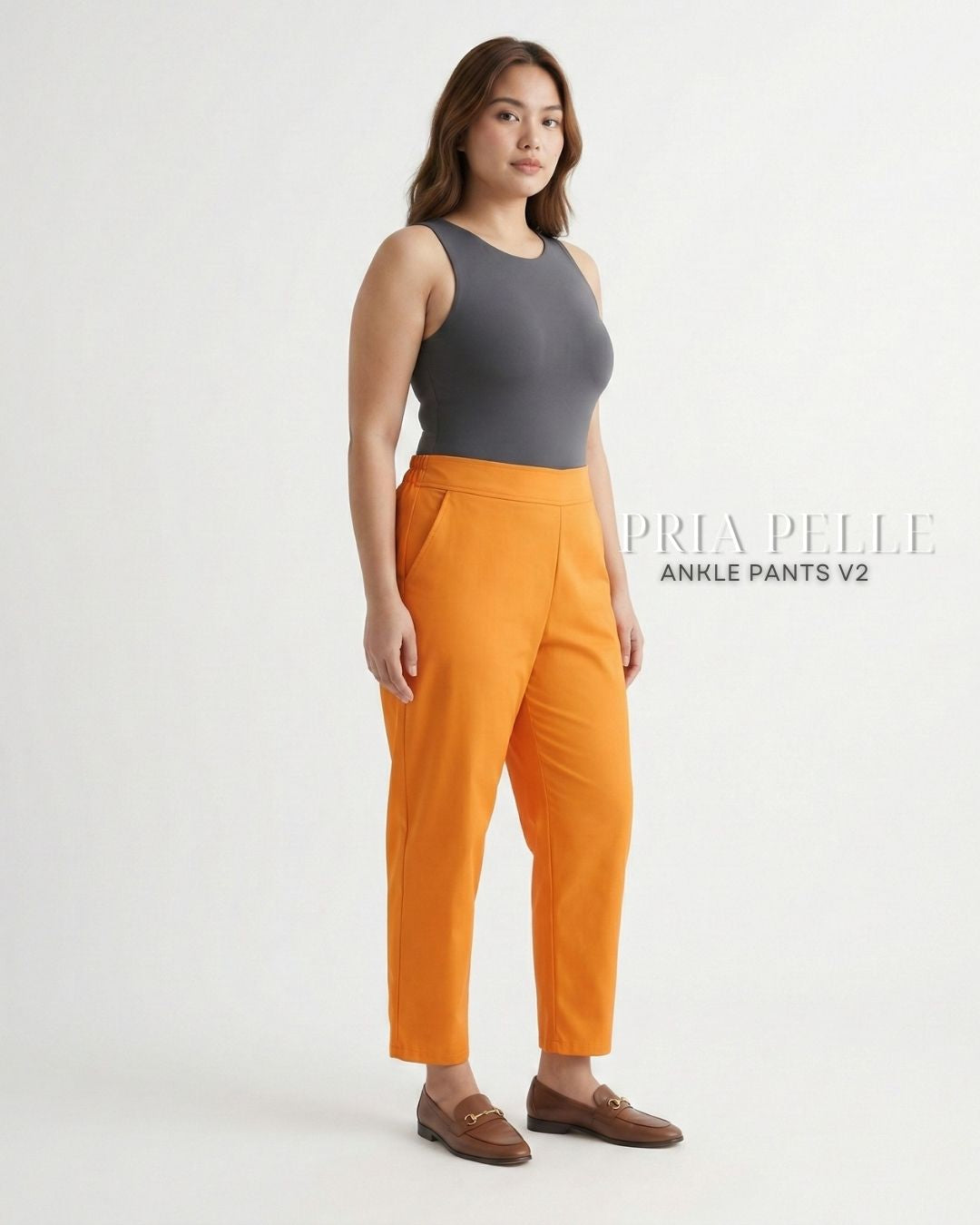 Pria Pelle Ankle Pants Version 2 | Back Garter - Cotton Twill Light Orange | Non Stretch