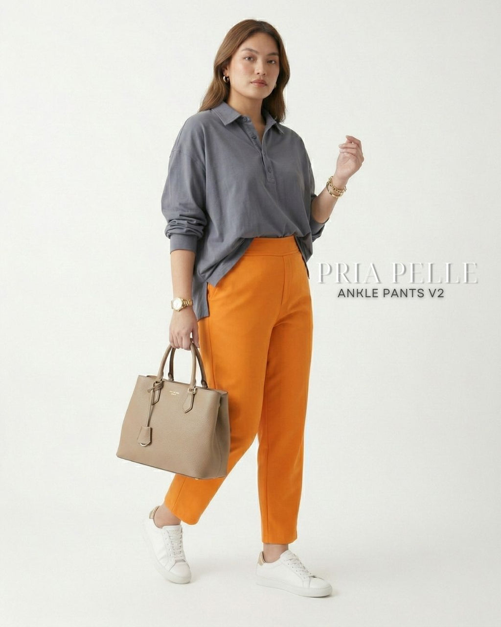 Pria Pelle Ankle Pants Version 2 | Back Garter - Cotton Twill Light Orange | Non Stretch