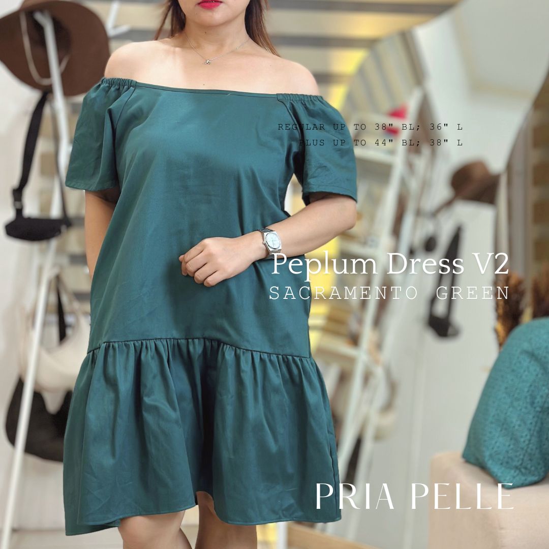 Pria Pelle Peplum Dress V2 - Twill Sacramento Green - Non Stretch -