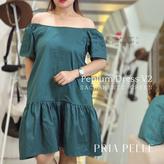 Pria Pelle Peplum Dress V2 - Twill Sacramento Green - Non Stretch -