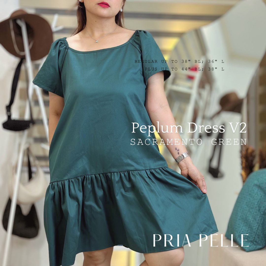 Pria Pelle Peplum Dress V2 - Twill Sacramento Green - Non Stretch -