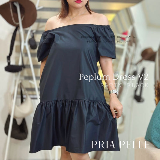 Pria Pelle Peplum Dress V2 - Satin Black - Non Stretch -