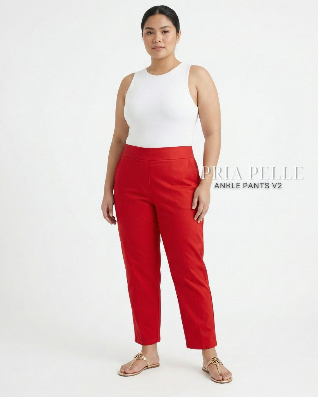 Pria Pelle Ankle Pants Version 2 | Back Garter - Cotton Twill Scarlet Red | Non Stretch