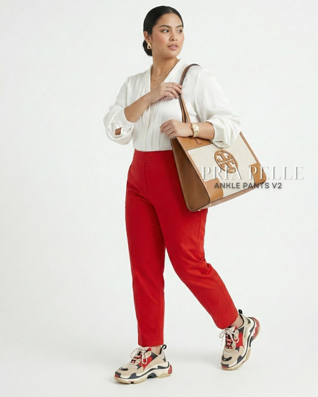Pria Pelle Ankle Pants Version 2 | Back Garter - Cotton Twill Scarlet Red | Non Stretch