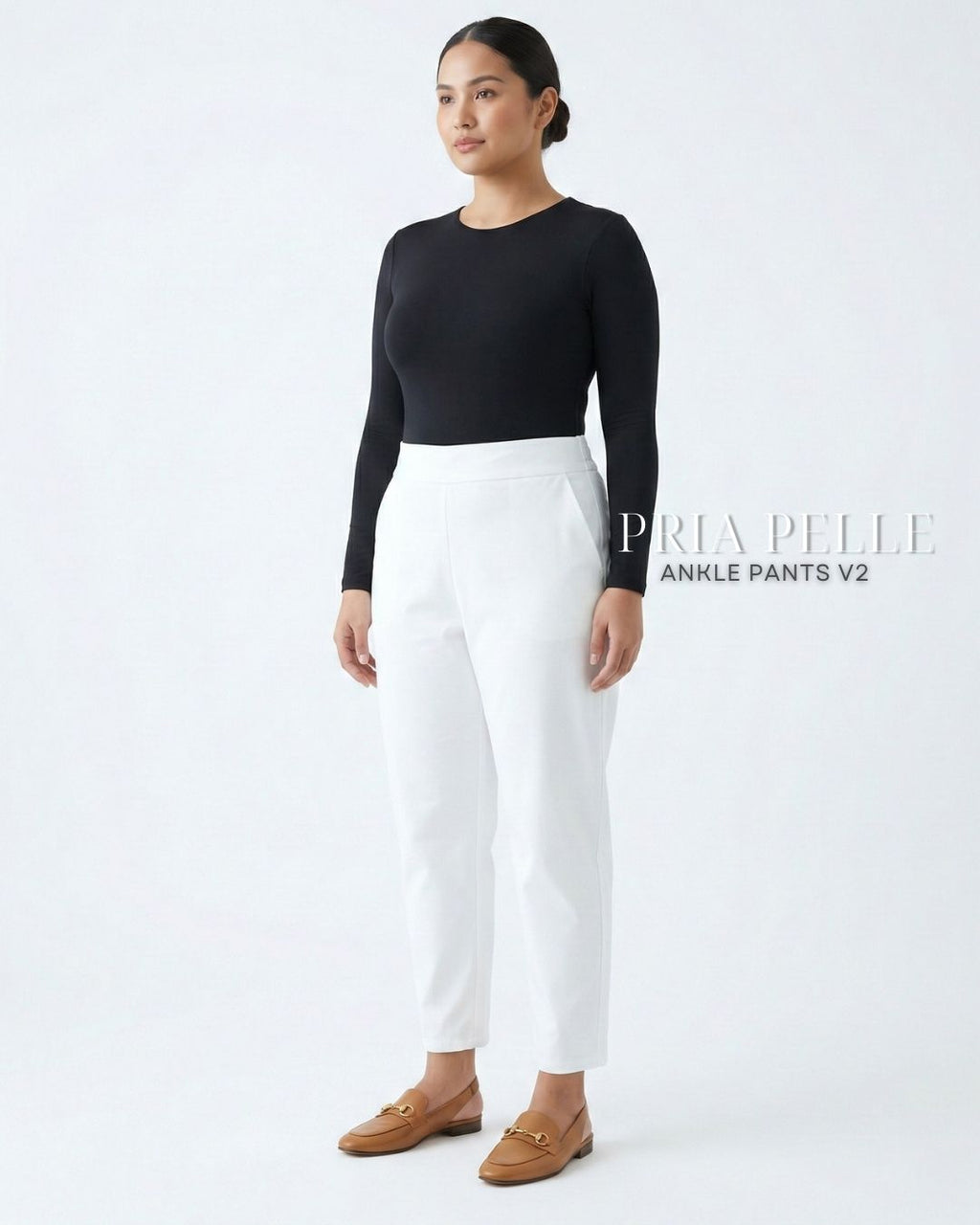 Pria Pelle Ankle Pants Version 2 | Back Garter - Cotton Twill White | Non Stretch