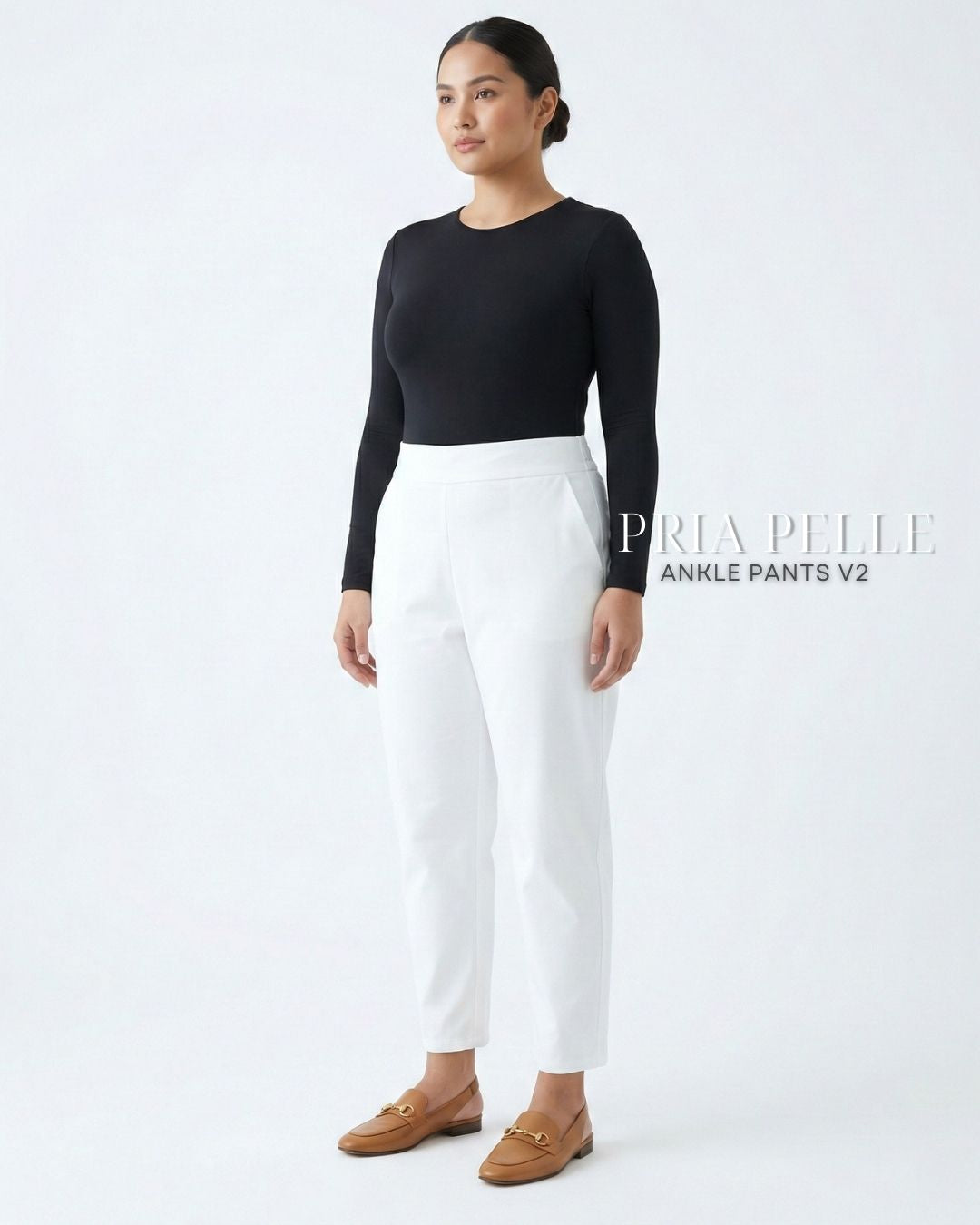 Pria Pelle Ankle Pants Version 2 | Back Garter - Cotton Twill White | Non Stretch