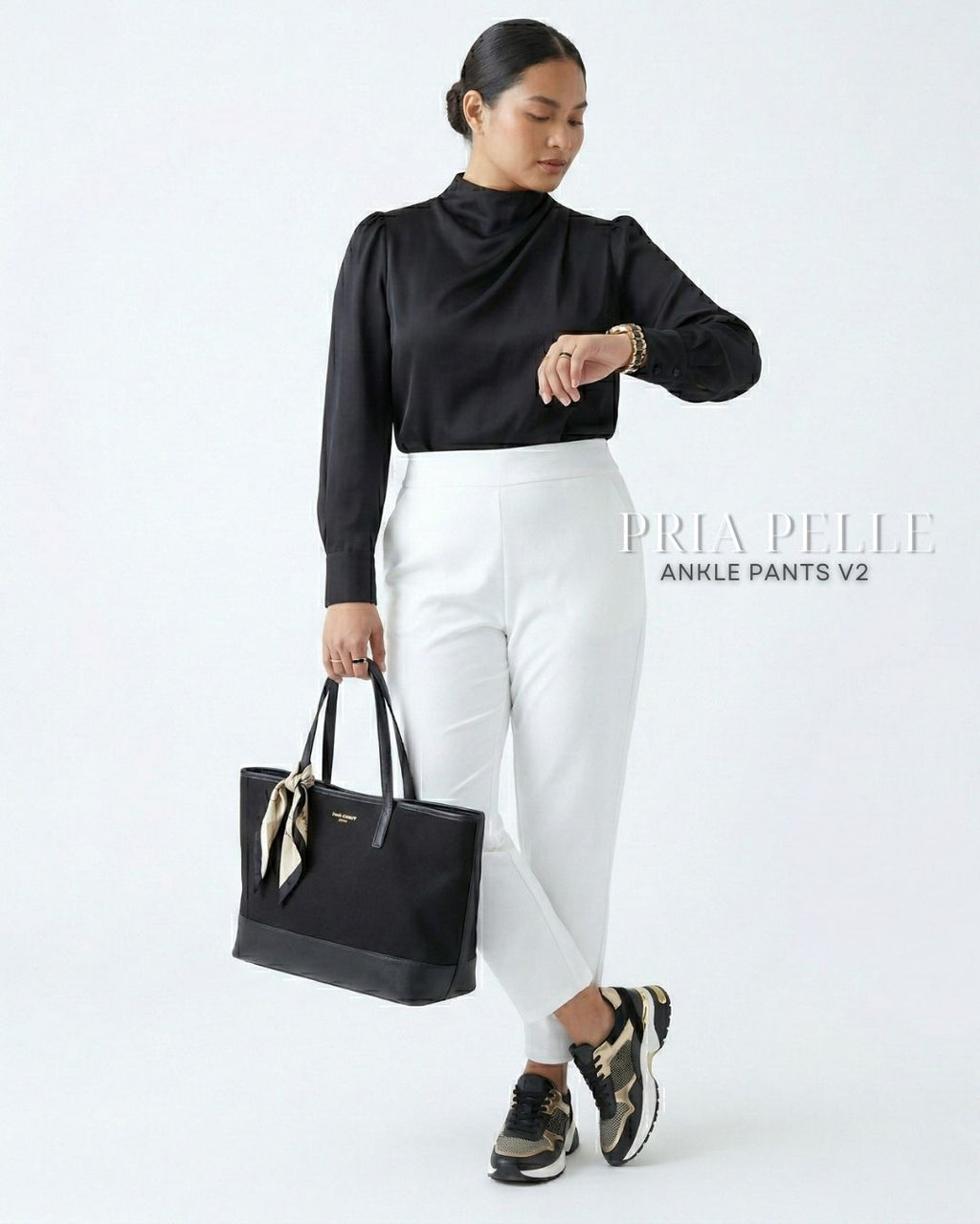 Pria Pelle Ankle Pants Version 2 | Back Garter - Cotton Twill White | Non Stretch