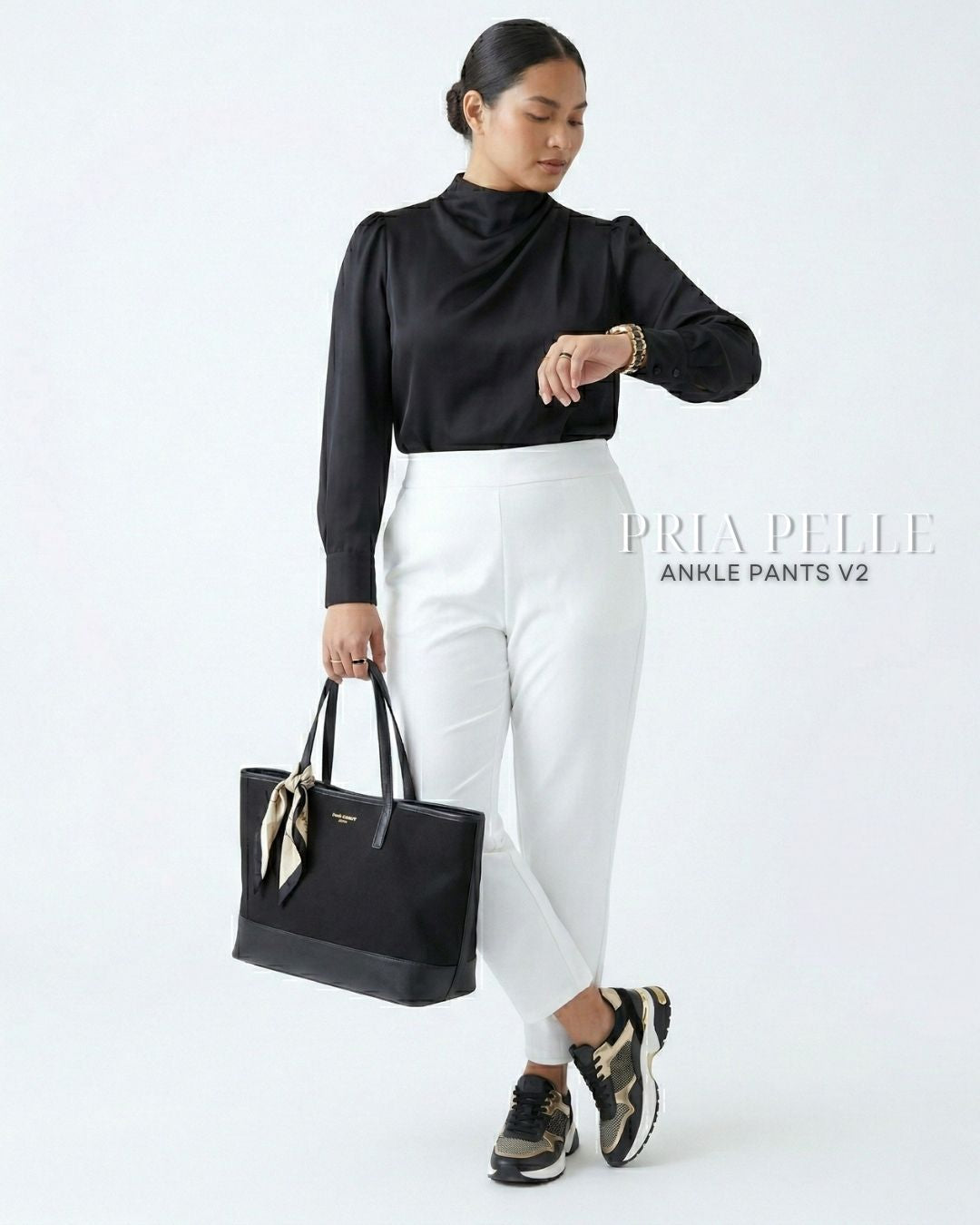 Pria Pelle Ankle Pants Version 2 | Back Garter - Cotton Twill White | Non Stretch