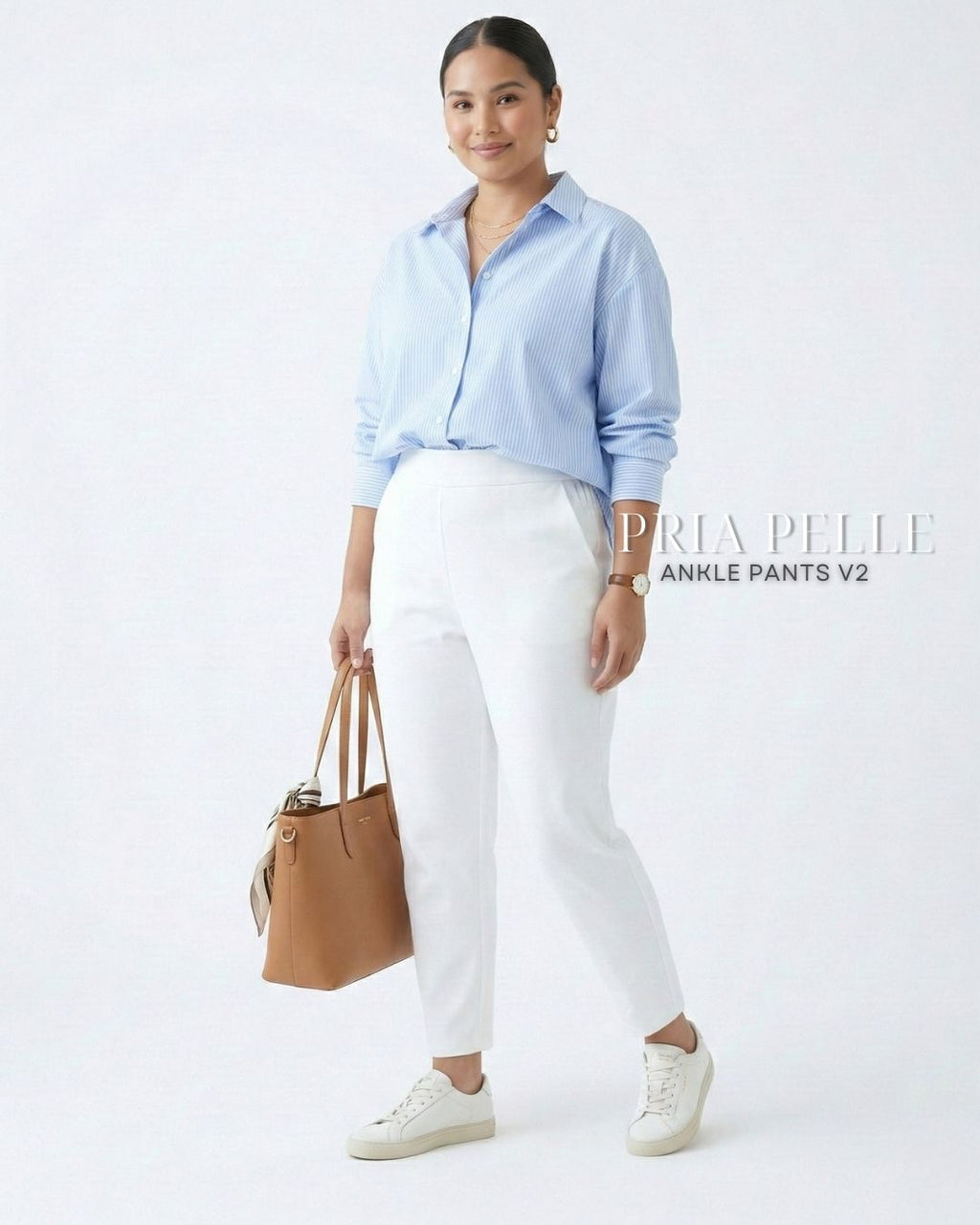 Pria Pelle Ankle Pants Version 2 | Back Garter - Cotton Twill White | Non Stretch