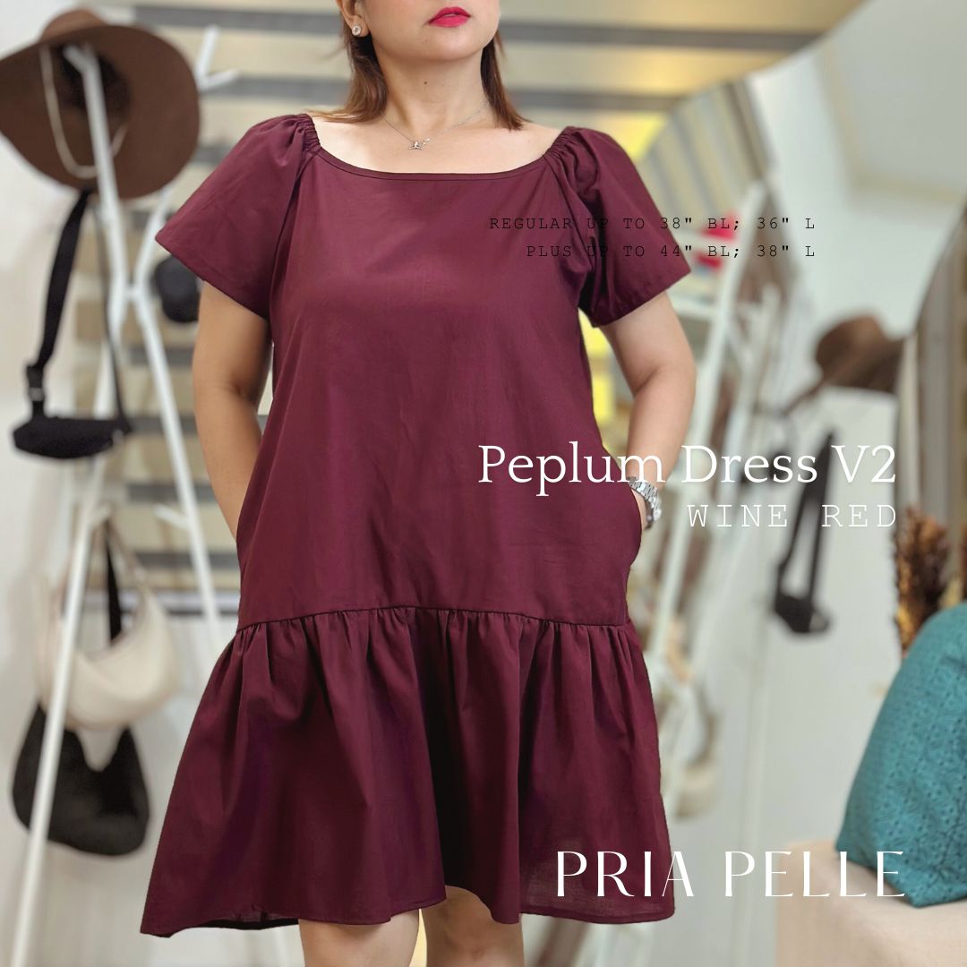 Pria Pelle Peplum Dress V2 - Linen Blend Wine Red - Non Stretch -