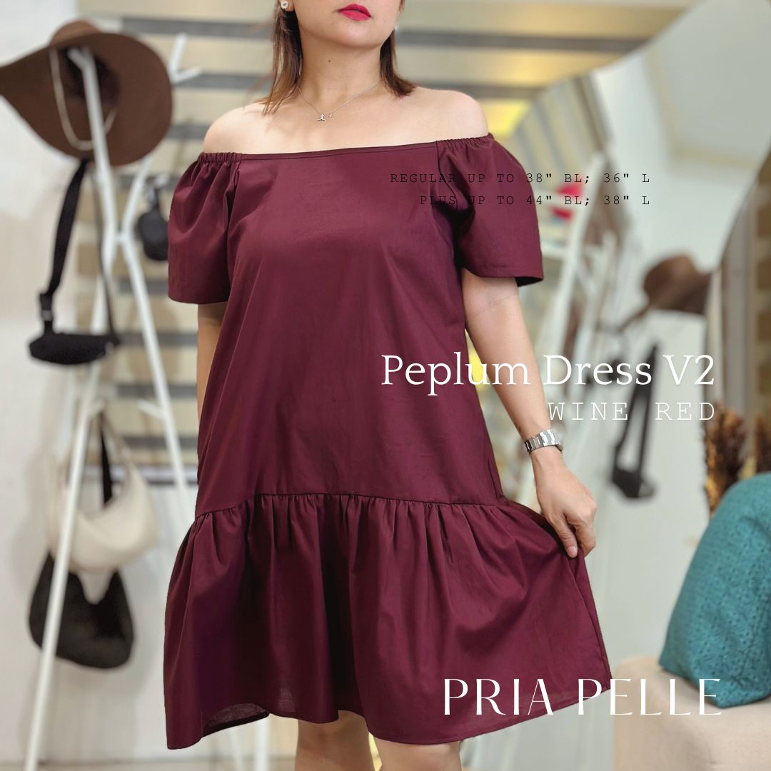 Pria Pelle Peplum Dress V2 - Linen Blend Wine Red - Non Stretch -