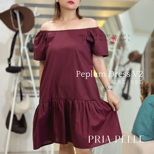 Pria Pelle Peplum Dress V2 - Linen Blend Wine Red - Non Stretch -